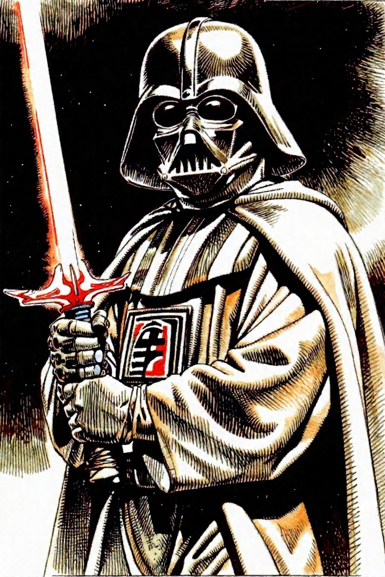 Darth Vader holding a lightsaber,  dramatic lighting,  detailed on Tensor.Art
