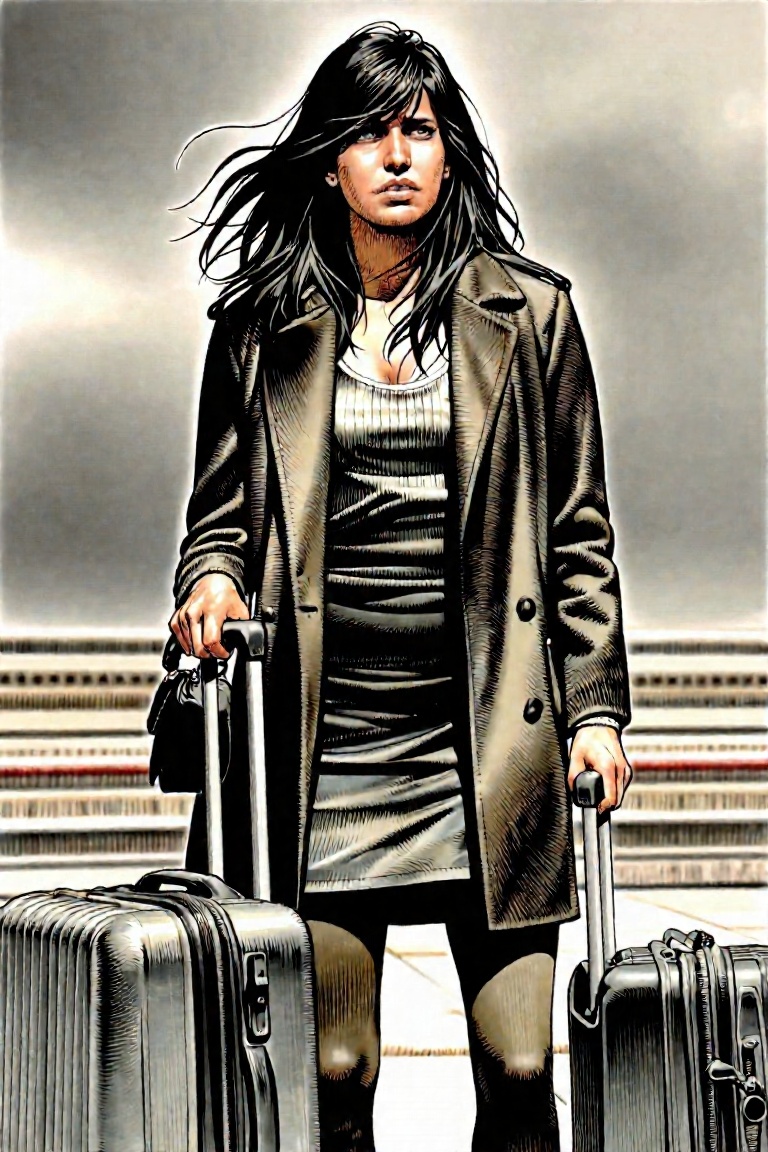 by serpieri,  a woman in an airport,  with luggage on Tensor.Art