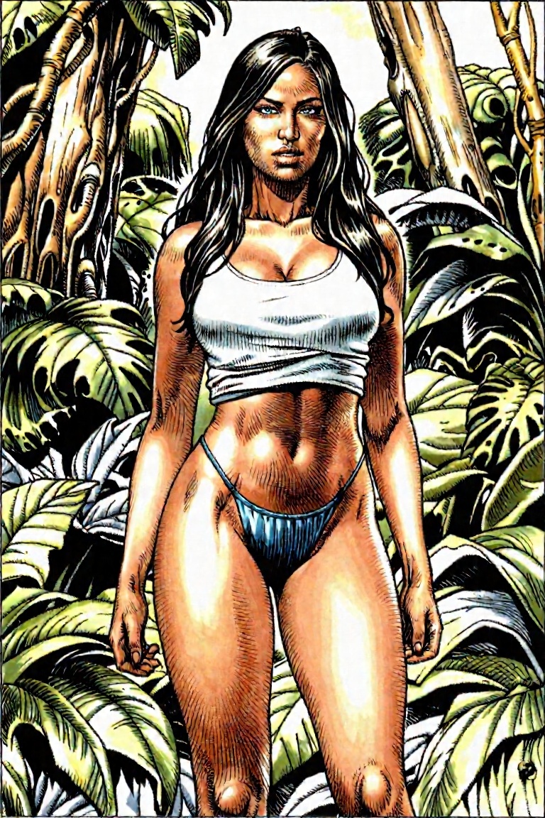 Detailed illustration of a woman standing in a jungle on Tensor.Art