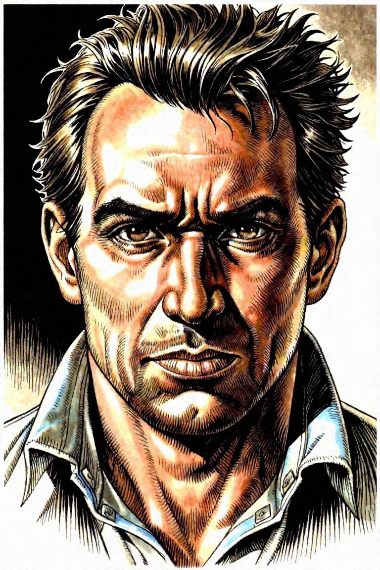 Detailed illustration of a man looking at the viewer,  dramatic lighting on Tensor.Art