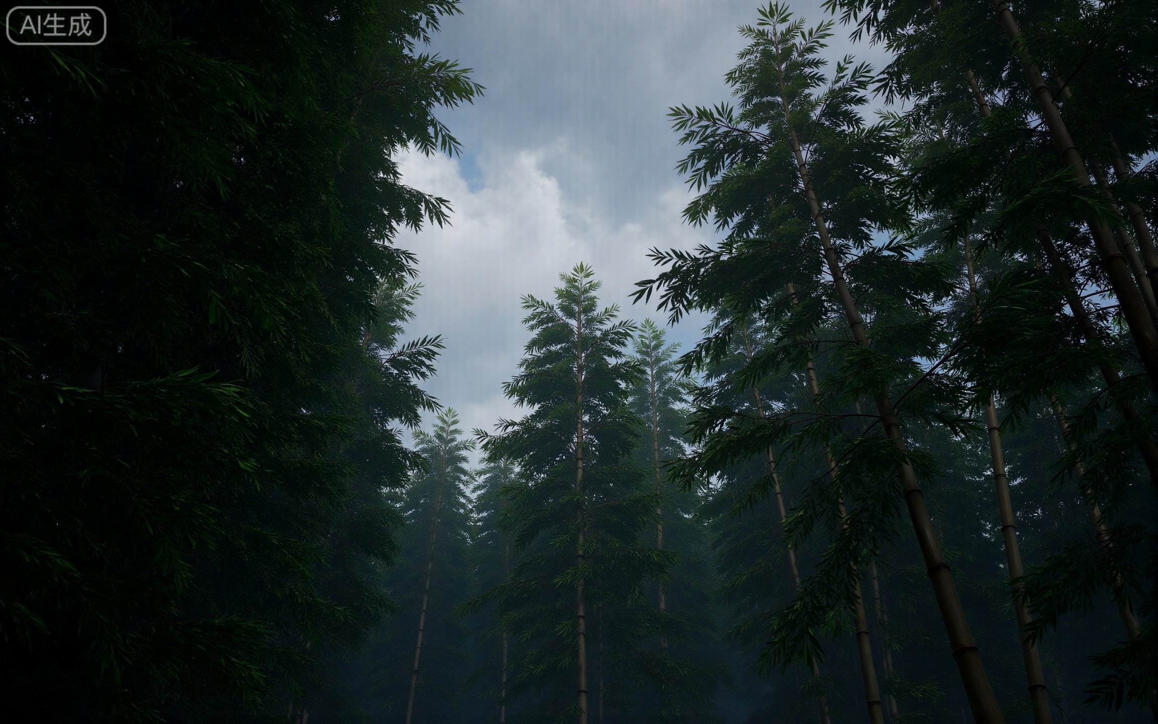 4K,best quality,high details,absurdres,masterpiece,
lvjing,
scenery, outdoors, nature, tree, no humans, forest, sky, cloud, bamboo, cloudy sky, day