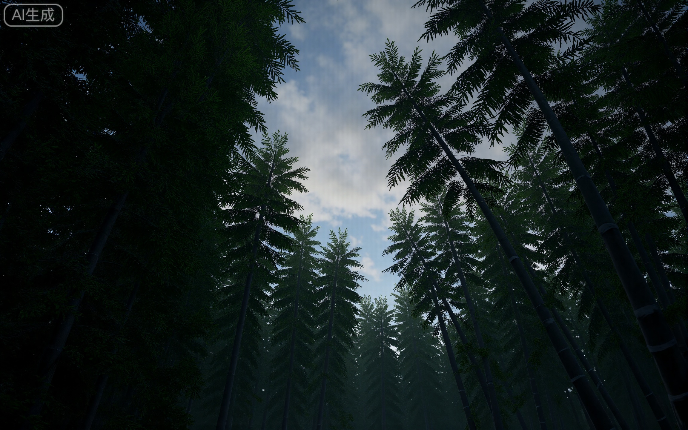 4K,best quality,high details,absurdres,masterpiece,
lvjing,
scenery, outdoors, nature, tree, no humans, forest, sky, cloud, bamboo, cloudy sky, day