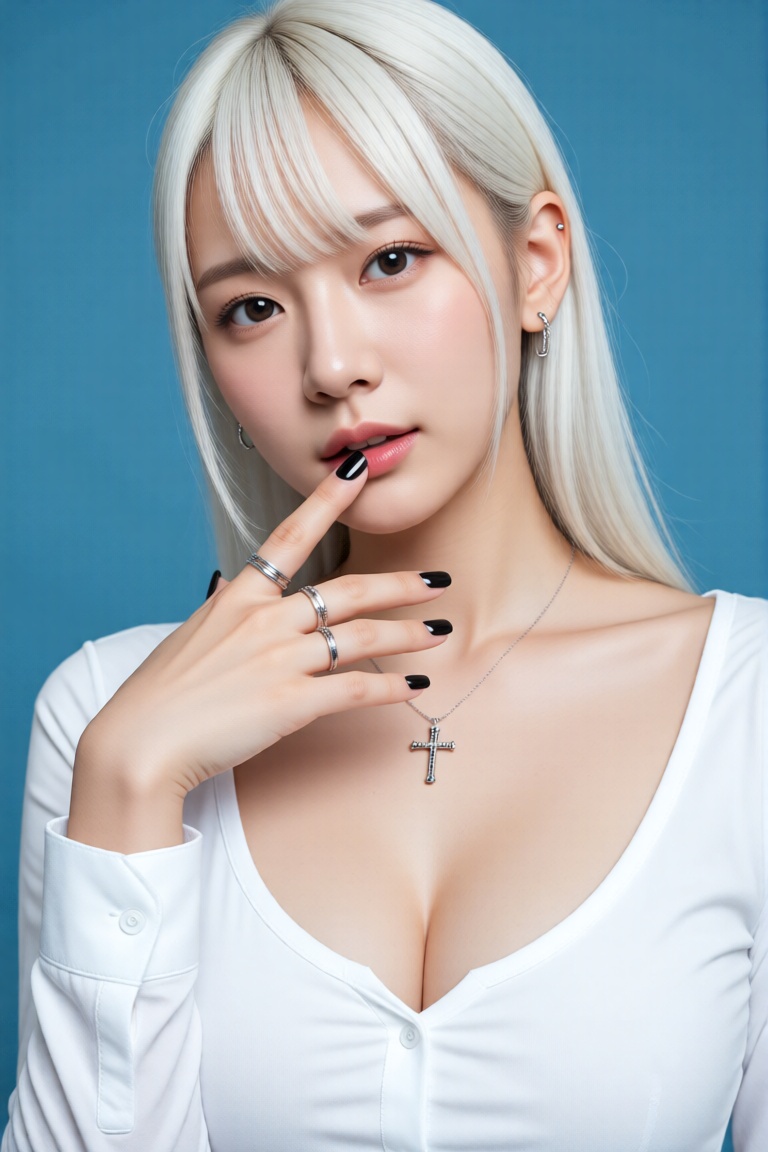 A close up photo,  aesthetic 20yo young Japanese woman with oil skin,  cleavage on Tensor.Art