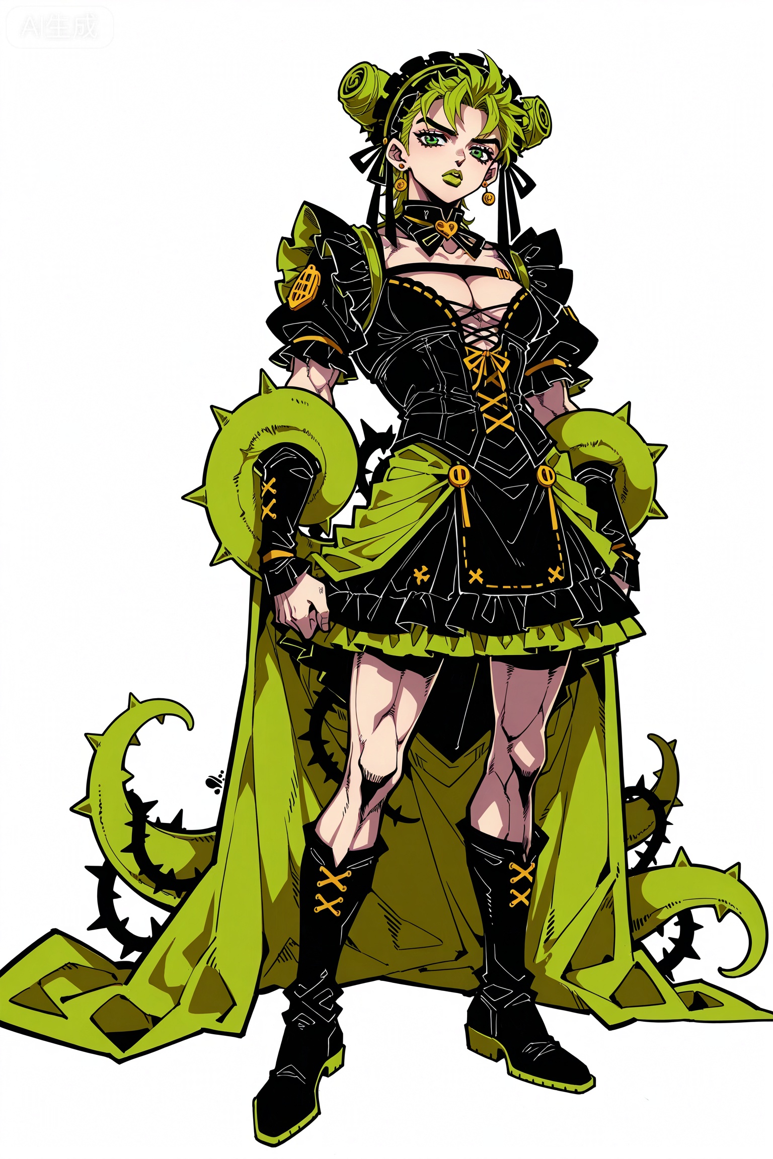 Solo, whole body, mature_monster_boy, monster_headdress, monster_clothes,

White background, monochrome theme, outline: 1.2

araki_hirohiko_(style),muscular ,jojo_no_kimyou_na_bouken,jojo,//

Line art, masterpiece, the best quality, extremely exquisite and beautiful,

Huge file size, amazing quality,multicolored hair,,(imazawa:1.1),(maccha_(mochancc):0.3),(ningen_mame:0.8),(mochizuki_kei:0.75),
//
1boy,cleavage,standing,araki_hirohiko_(style),muscular ,jojo_no_kimyou_na_bouken,jojo,
Masterpiece, best quality, ultra-detailed, 1 girl, monsterized all over, green gradient messy tentacles, with thorns and green vines, poisonous green eyes cut vertically, dark green eye shadow, cold expression, tattered gothic lolita dress, multi-layered ruffles dark green, boots, twisted limbs and green scale texture, sharp bone spurs on shoulders, white pure background, dark fantasy aesthetics, weird and strange atmosphere, monster girl mashup, anime illustration, movie lighting