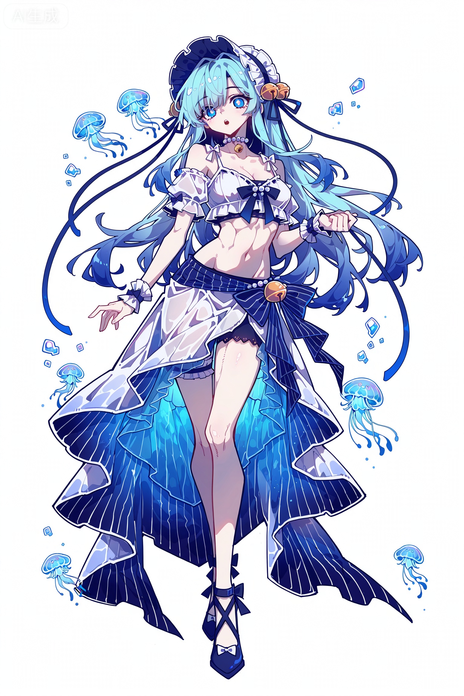 Solo, whole body, mature_monster_boy, monster_headdress, monster_clothes,

White background, monochrome theme, outline: 1.2

araki_hirohiko_(style),muscular ,jojo_no_kimyou_na_bouken,jojo,//

Line art, masterpiece, the best quality, extremely exquisite and beautiful,

Huge file size, amazing quality,multicolored hair,,(imazawa:1.1),(maccha_(mochancc):0.3),(ningen_mame:0.8),(mochizuki_kei:0.75),
//
1boy,cleavage,standing,araki_hirohiko_(style),muscular ,jojo_no_kimyou_na_bouken,jojo,
1boy, solo, ice blue jellyfish-like hair, transparent wavy hair, bioluminescent hair tips, light amber jellyfish eyes, glowing pupils, innocent expression, soft gaze, slightly open mouth, pale translucent skin, bioluminescent blue blush, jellyfish humanoid, full body jellyfish transformation, jellyfish tentacle limbs, transparent tentacles with bioluminescent blue stripes, floating tentacles, jellyfish bell-shaped skirt, sheer bioluminescent blue overlay, white camisole, light blue lace trim, ice blue cropped blouse, puff sleeves, white bow, white pearl choker, light blue ribbon wristbands, standing pose, floating posture, ethereal movement, solid white background, no other background elements, bioluminescent glow, transparent texture, delicate line art, soft shading, no watermark, no text, marine fantasy, pure and ethereal aesthetic