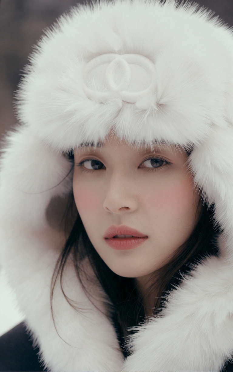 high-end fashion magazine editorial portrait,  winter mood,  elegant woman framed tightly from shoulders up on Tensor.Art