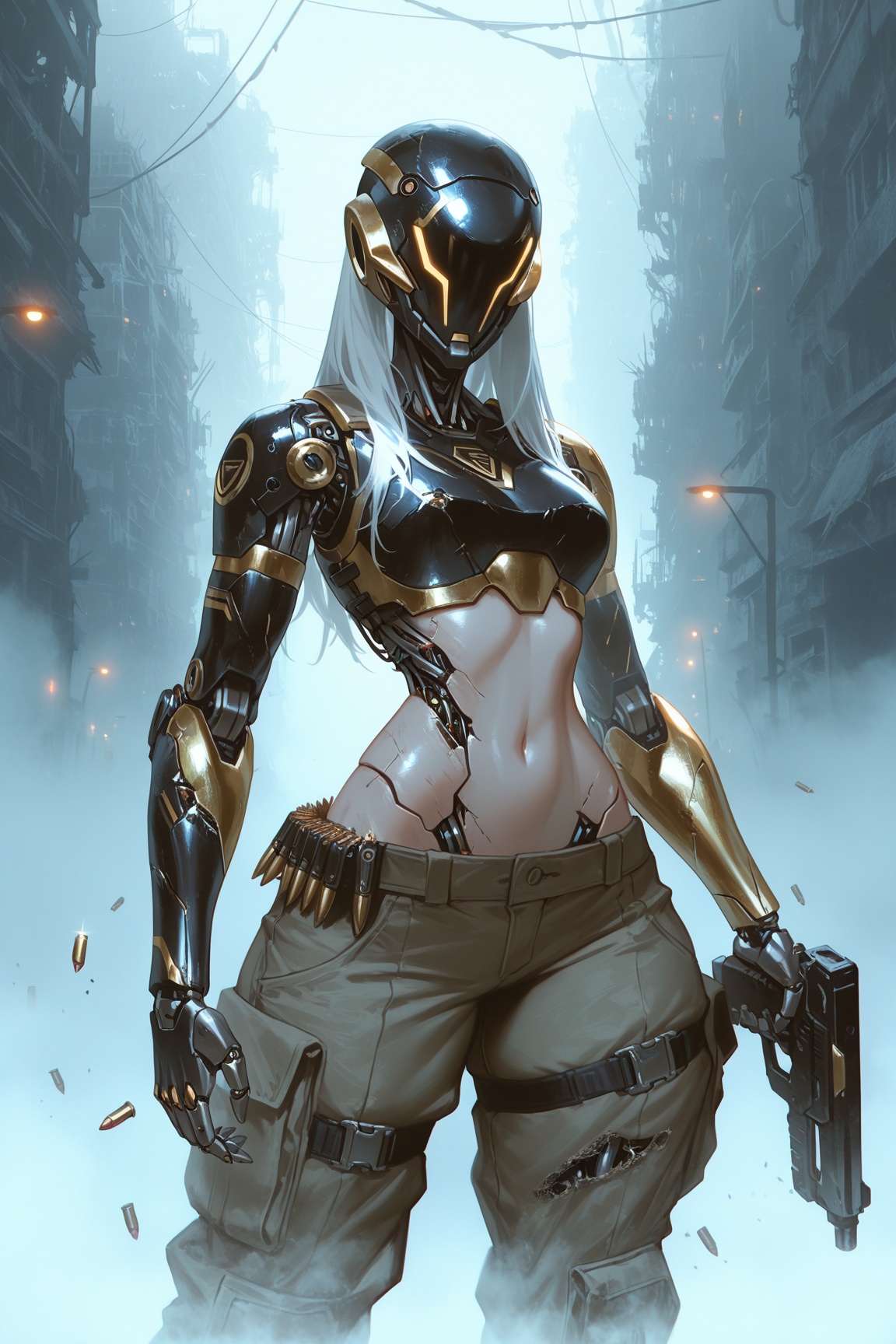 evil robot girl,  robot head,  long hair. futuristic helmet on Tensor.Art