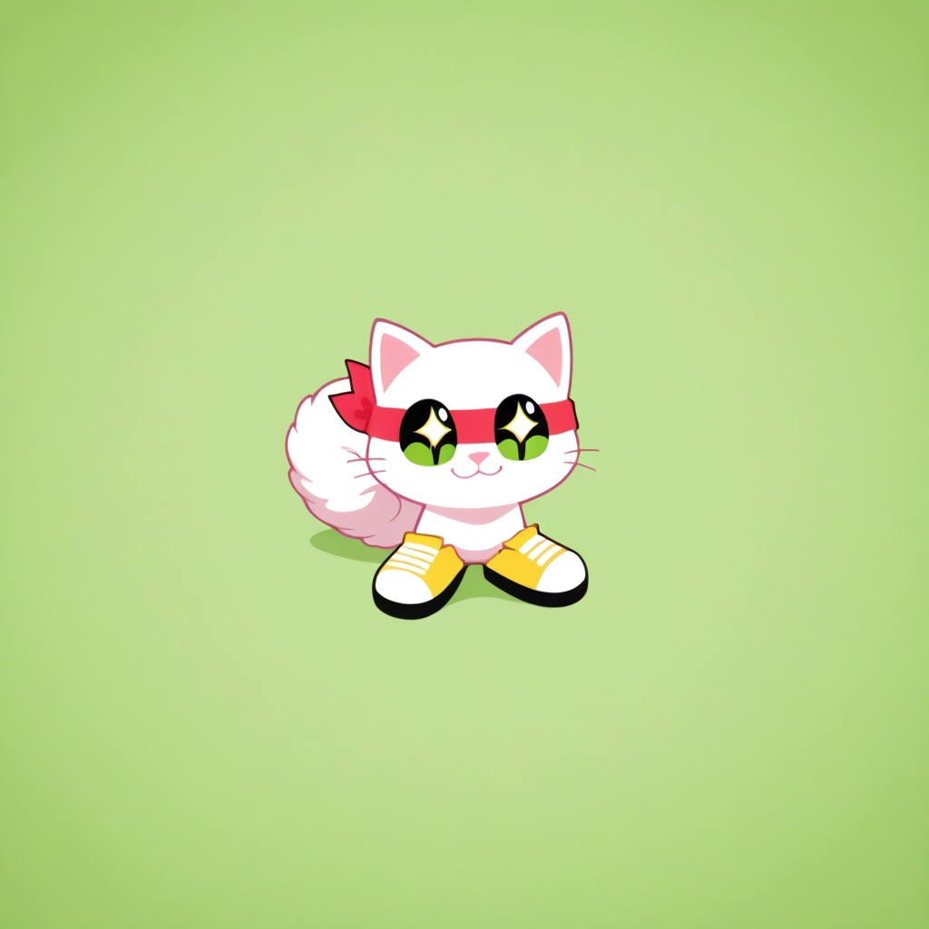 Anthro furry chibi white cat,  flat cartoon style,  front-facing medium close-up on Tensor.Art