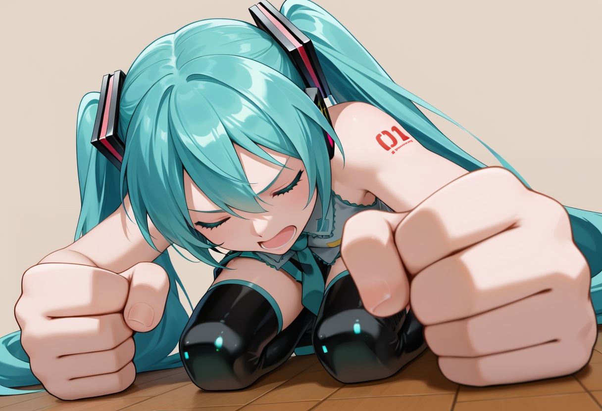clenched hands,  kneeling,  1girl on Tensor.Art