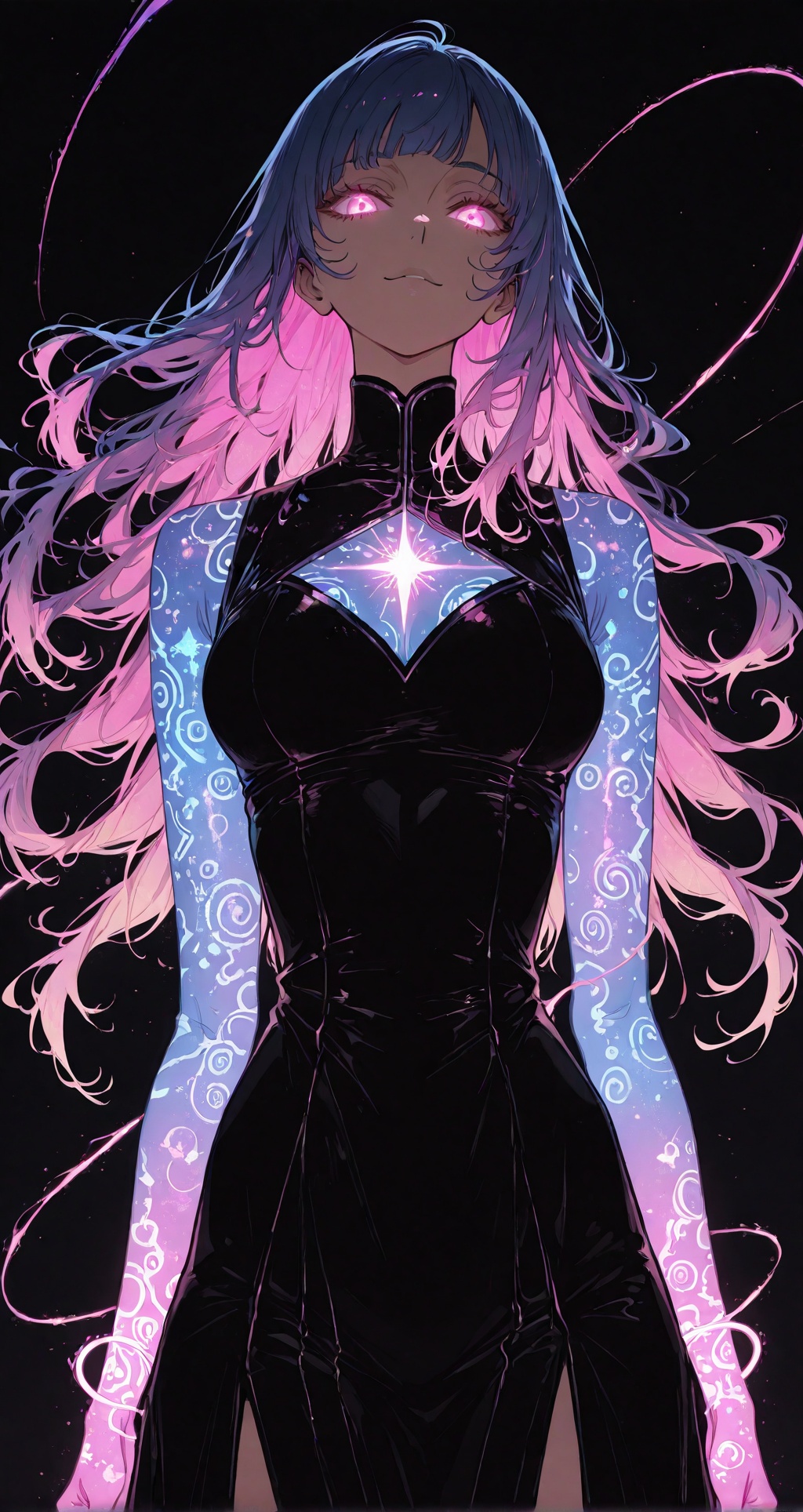 ***** female,  glowing neon silhouette,  deep black base on Tensor.Art