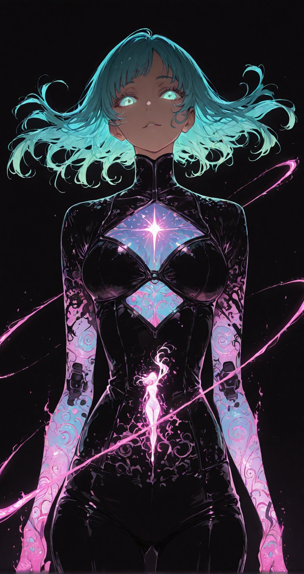 ***** female,  glowing neon silhouette,  deep black base on Tensor.Art