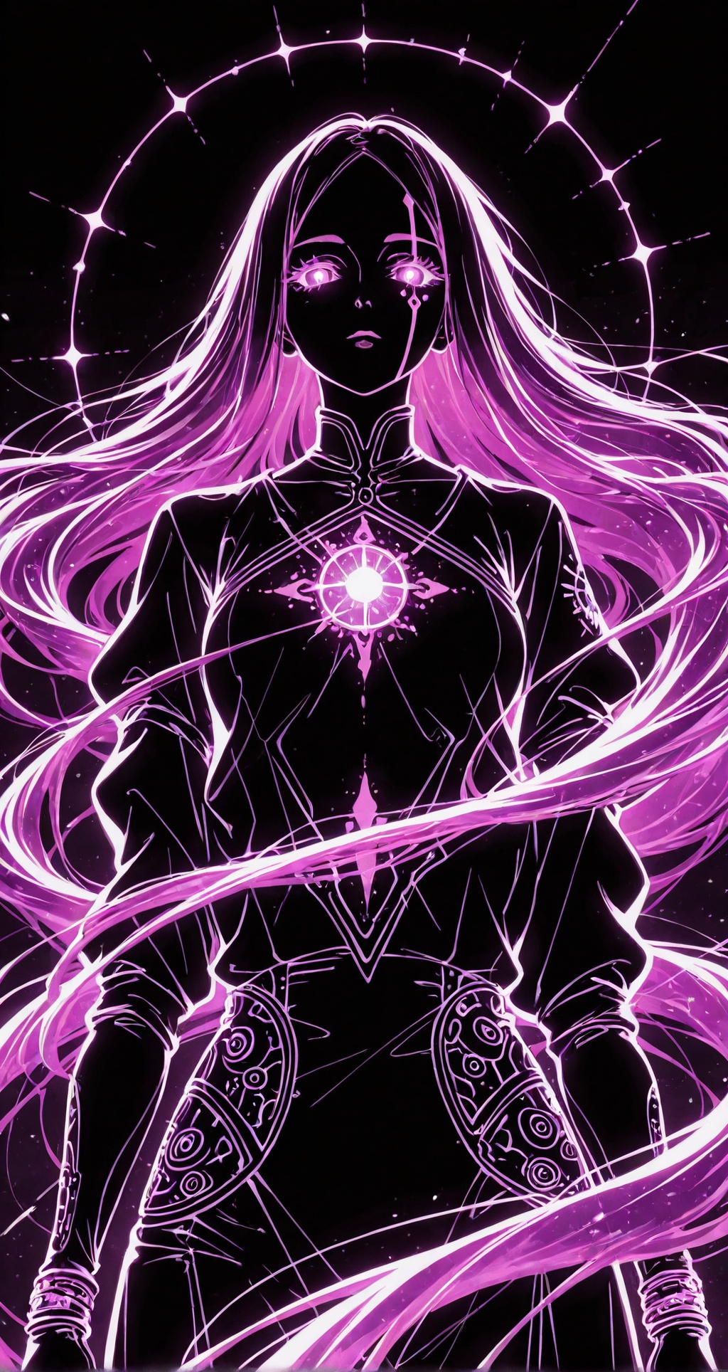***** female,  glowing neon silhouette,  deep black base on Tensor.Art
