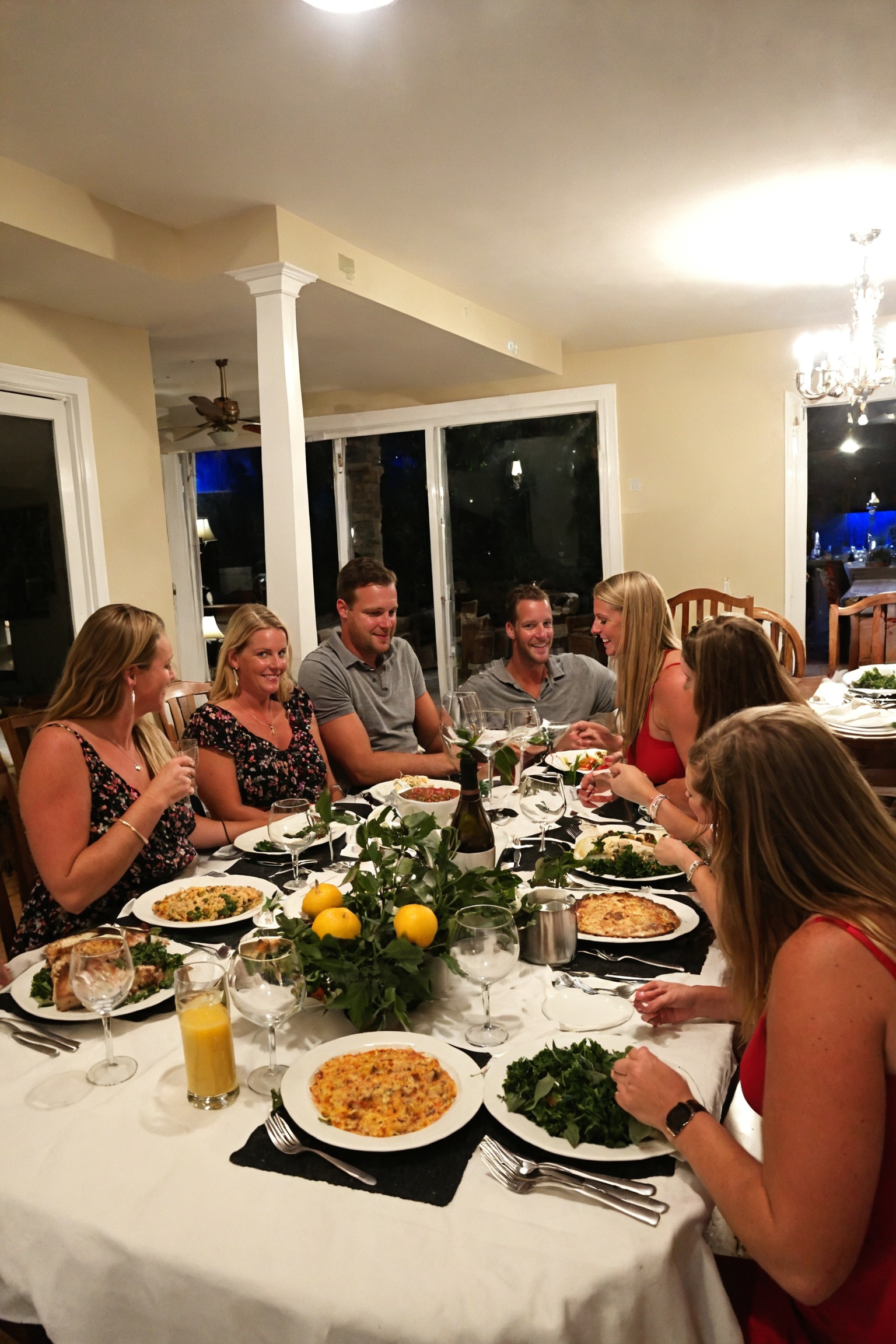 ******* photo,  candid shot of a white family in the dining room having dinner on Tensor.Art