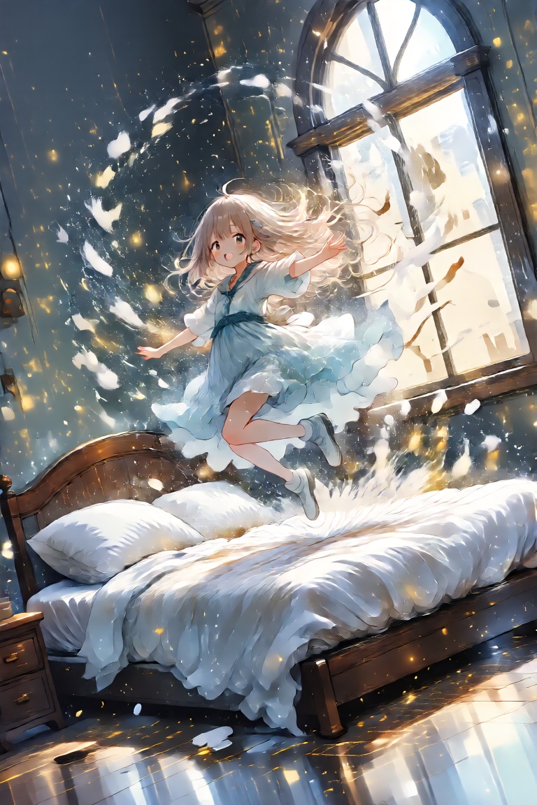 The vivid illustration captures a carefree moment from the life of the anime heroine. A girl in a light,  fluttering dress...