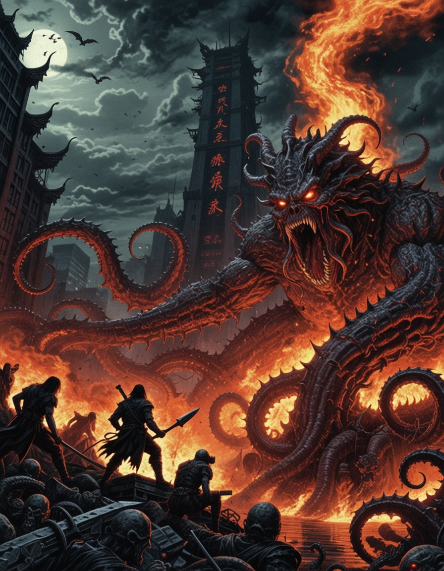 eheavy3,  modern tokyo destroyed by the giant demon,  tentacles on Tensor.Art