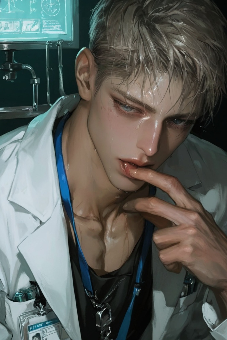 ((medium full shot)),  pov profile 1. A young man with clearly defined male facial structure,  masculine skull shape on Te...
