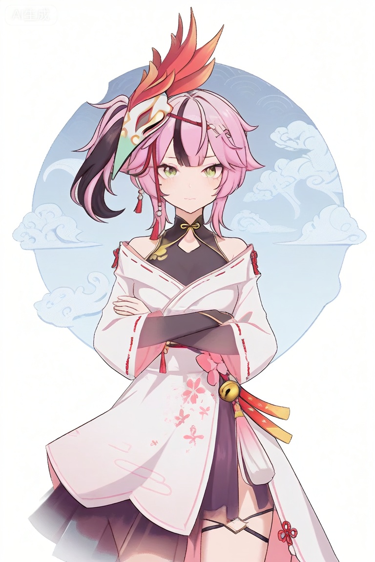 1girl, solo, looking at viewer, short hair, bangs, hair ornament, long sleeves, dress, bare shoulders, closed mouth, green eyes, yellow eyes, pink hair, japanese clothes, virtual youtuber, kimono, side ponytail, mask, blue background, mask on head


best quality, transparent_background, game_cg, masterpiece, best quality, transparent_background, game_cg, arms_crossed, 😡, 


(masterpiece:1.2), best quality, masterpiece, highres, original,ultra-detailed, illustration,extremely detailed wallpaper, perfect lighting,(extremely detailed CG:1.2), drawing, paintbrush,mimiXF,biaoqing,yulanXF,lanXF