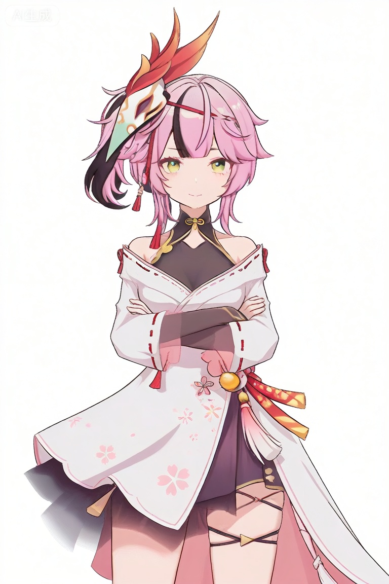 1girl, solo, looking at viewer, short hair, bangs, hair ornament, long sleeves, dress, bare shoulders, closed mouth, green eyes, yellow eyes, pink hair, japanese clothes, virtual youtuber, kimono, side ponytail, mask, blue background, mask on head


best quality, transparent_background, game_cg, masterpiece, best quality, transparent_background, game_cg, arms_crossed, 😡, 


(masterpiece:1.2), best quality, masterpiece, highres, original,ultra-detailed, illustration,extremely detailed wallpaper, perfect lighting,(extremely detailed CG:1.2), drawing, paintbrush,mimiXF,biaoqing,yulanXF,lanXF