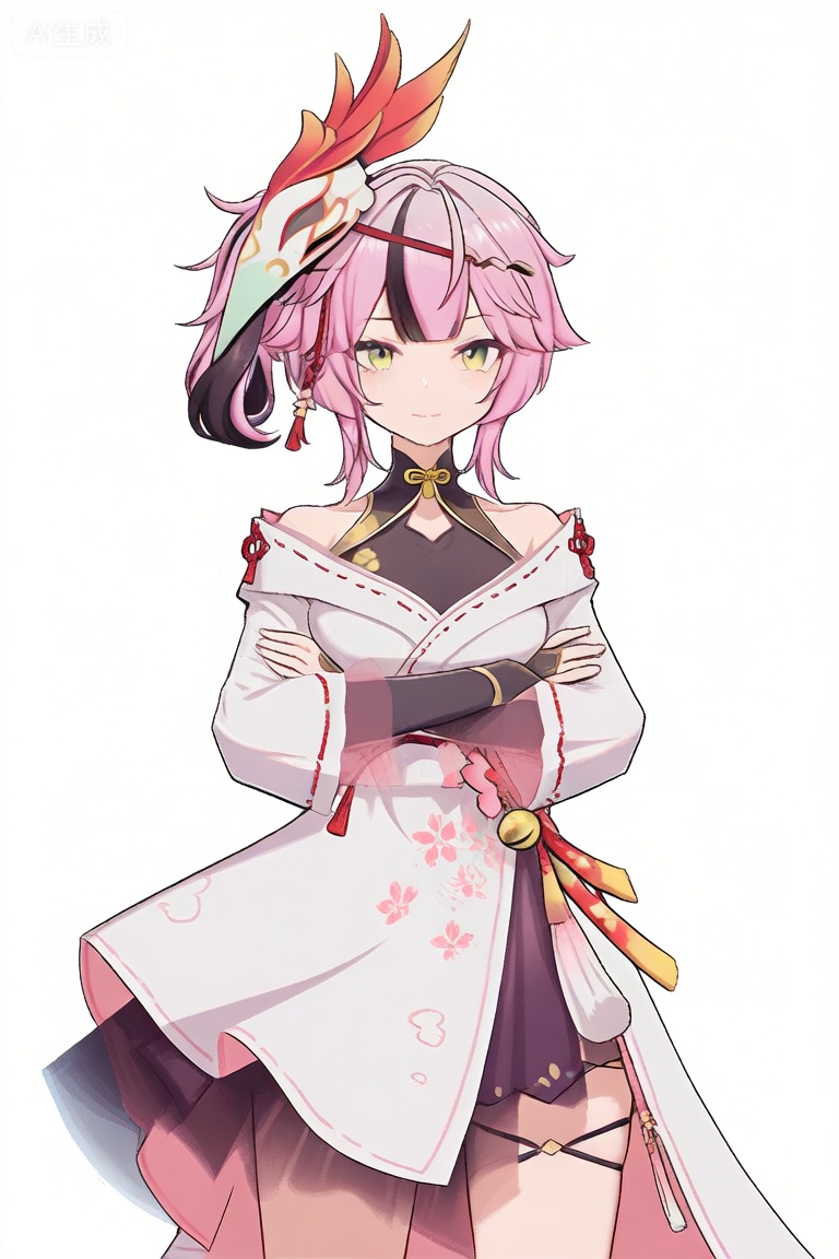 1girl, solo, looking at viewer, short hair, bangs, hair ornament, long sleeves, dress, bare shoulders, closed mouth, green eyes, yellow eyes, pink hair, japanese clothes, virtual youtuber, kimono, side ponytail, mask, blue background, mask on head


best quality, transparent_background, game_cg, masterpiece, best quality, transparent_background, game_cg, arms_crossed, 😡, 


(masterpiece:1.2), best quality, masterpiece, highres, original,ultra-detailed, illustration,extremely detailed wallpaper, perfect lighting,(extremely detailed CG:1.2), drawing, paintbrush,mimiXF,biaoqing,yulanXF,lanXF