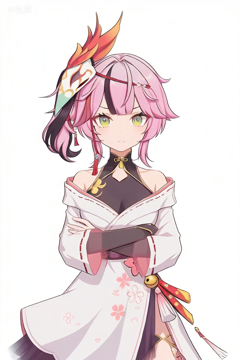 1girl, solo, looking at viewer, short hair, bangs, hair ornament, long sleeves, dress, bare shoulders, closed mouth, green eyes, yellow eyes, pink hair, japanese clothes, virtual youtuber, kimono, side ponytail, mask, blue background, mask on head


best quality, transparent_background, game_cg, masterpiece, best quality, transparent_background, game_cg, arms_crossed, 😡, 


(masterpiece:1.2), best quality, masterpiece, highres, original,ultra-detailed, illustration,extremely detailed wallpaper, perfect lighting,(extremely detailed CG:1.2), drawing, paintbrush,mimiXF,biaoqing,yulanXF,lanXF