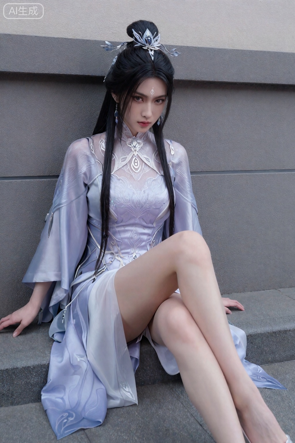 陆雪琪,  长长的黑发扎成高髻,  饰有银色发夹 by AI光影驿站 on Tensor.Art