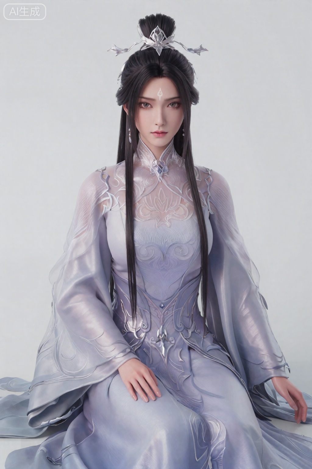 陆雪琪,  长长的黑发扎成高髻,  饰有银色发夹 by AI光影驿站 on Tensor.Art