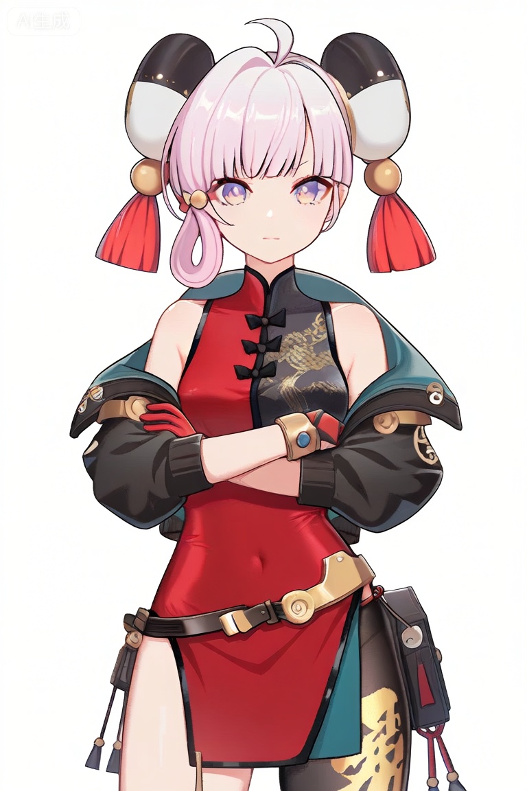 1girl, solo, looking at viewer, blue eyes, gloves, dress, bare shoulders, closed mouth, purple eyes, jacket, pink hair, ahoge, belt, black jacket, gradient, chinese clothes, china dress, red gloves, hair rings


best quality, transparent_background, game_cg, masterpiece, best quality, transparent_background, game_cg, arms_crossed, 😡, 


(masterpiece:1.2), best quality, masterpiece, highres, original,ultra-detailed, illustration,extremely detailed wallpaper, perfect lighting,(extremely detailed CG:1.2), drawing, paintbrush,mimiXF,biaoqing,yulanXF,lanXF,liuhuoXF
