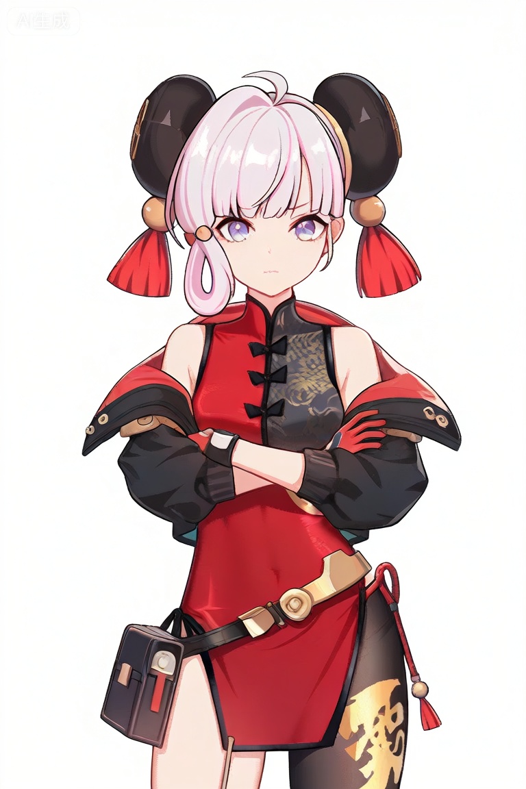 1girl, solo, looking at viewer, blue eyes, gloves, dress, bare shoulders, closed mouth, purple eyes, jacket, pink hair, ahoge, belt, black jacket, gradient, chinese clothes, china dress, red gloves, hair rings


best quality, transparent_background, game_cg, masterpiece, best quality, transparent_background, game_cg, arms_crossed, 😡, 


(masterpiece:1.2), best quality, masterpiece, highres, original,ultra-detailed, illustration,extremely detailed wallpaper, perfect lighting,(extremely detailed CG:1.2), drawing, paintbrush,mimiXF,biaoqing,yulanXF,lanXF,liuhuoXF