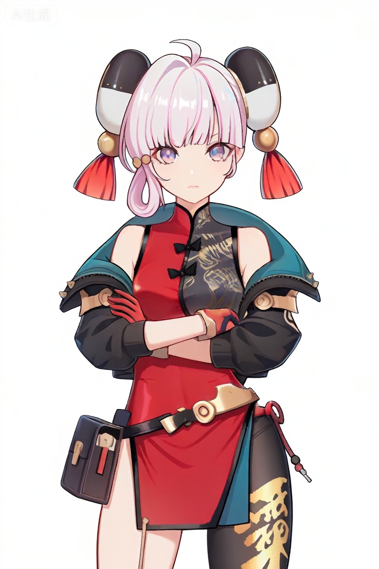 1girl, solo, looking at viewer, blue eyes, gloves, dress, bare shoulders, closed mouth, purple eyes, jacket, pink hair, ahoge, belt, black jacket, gradient, chinese clothes, china dress, red gloves, hair rings


best quality, transparent_background, game_cg, masterpiece, best quality, transparent_background, game_cg, arms_crossed, 😡, 


(masterpiece:1.2), best quality, masterpiece, highres, original,ultra-detailed, illustration,extremely detailed wallpaper, perfect lighting,(extremely detailed CG:1.2), drawing, paintbrush,mimiXF,biaoqing,yulanXF,lanXF,liuhuoXF