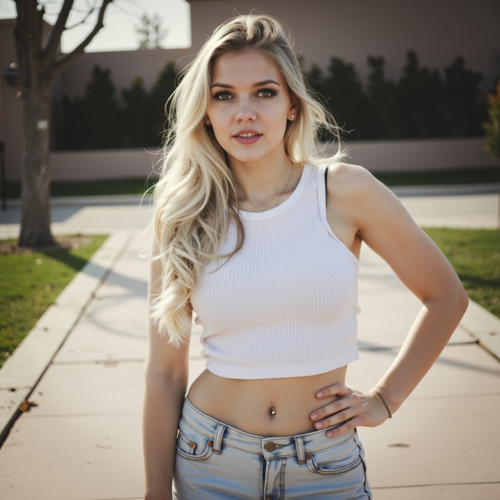 maxxa,  Photorealistic analog-style photograph,  relaxed confident pose with weight shifted to one hip and shoulders sligh...
