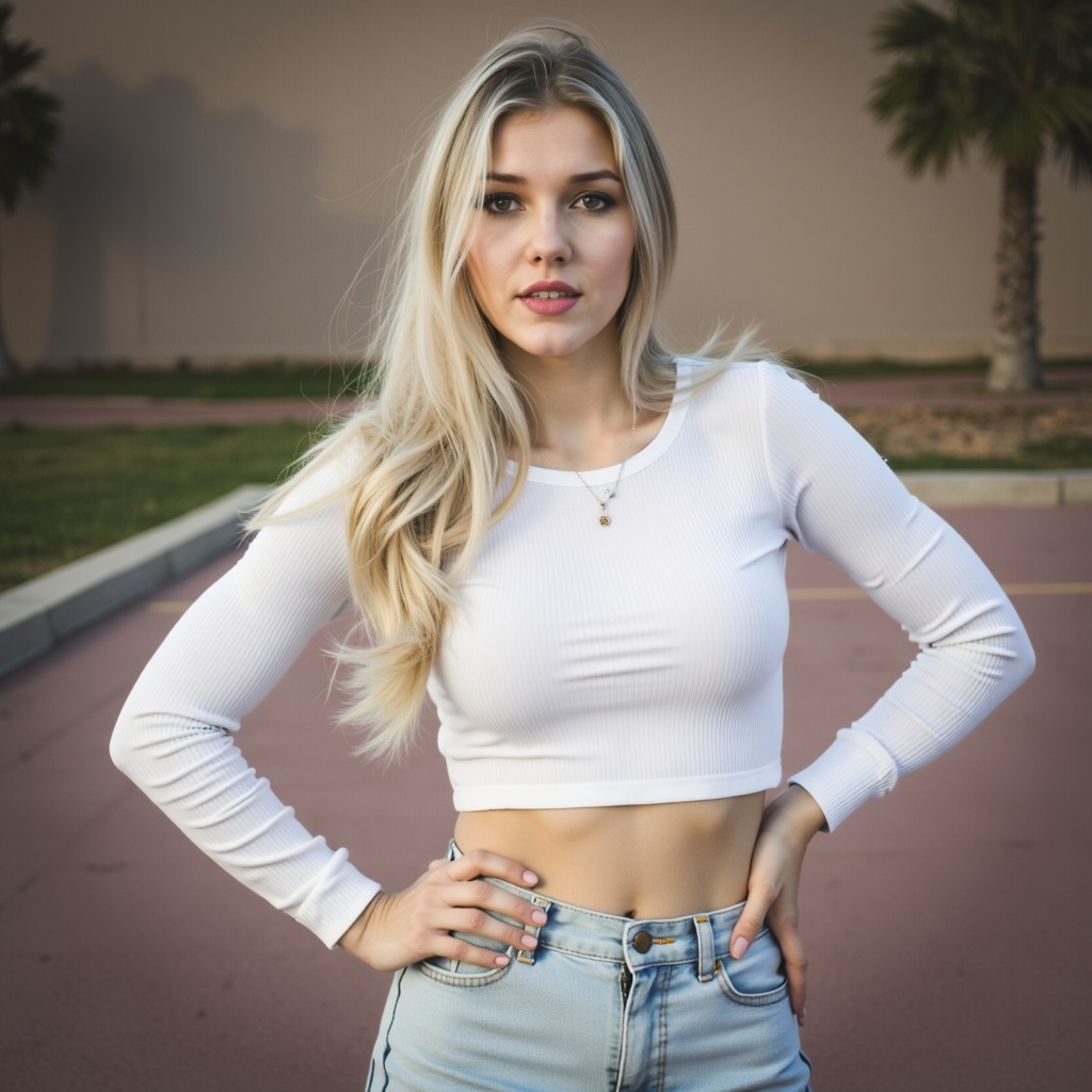 maxxa,  Photorealistic analog-style photograph,  relaxed confident pose with weight shifted to one hip and shoulders sligh...