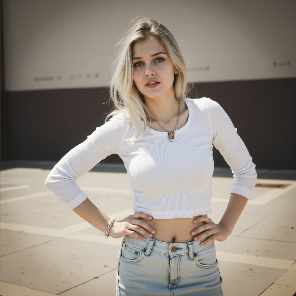 maxxa,  Photorealistic analog-style photograph,  relaxed confident pose with weight shifted to one hip and shoulders sligh...