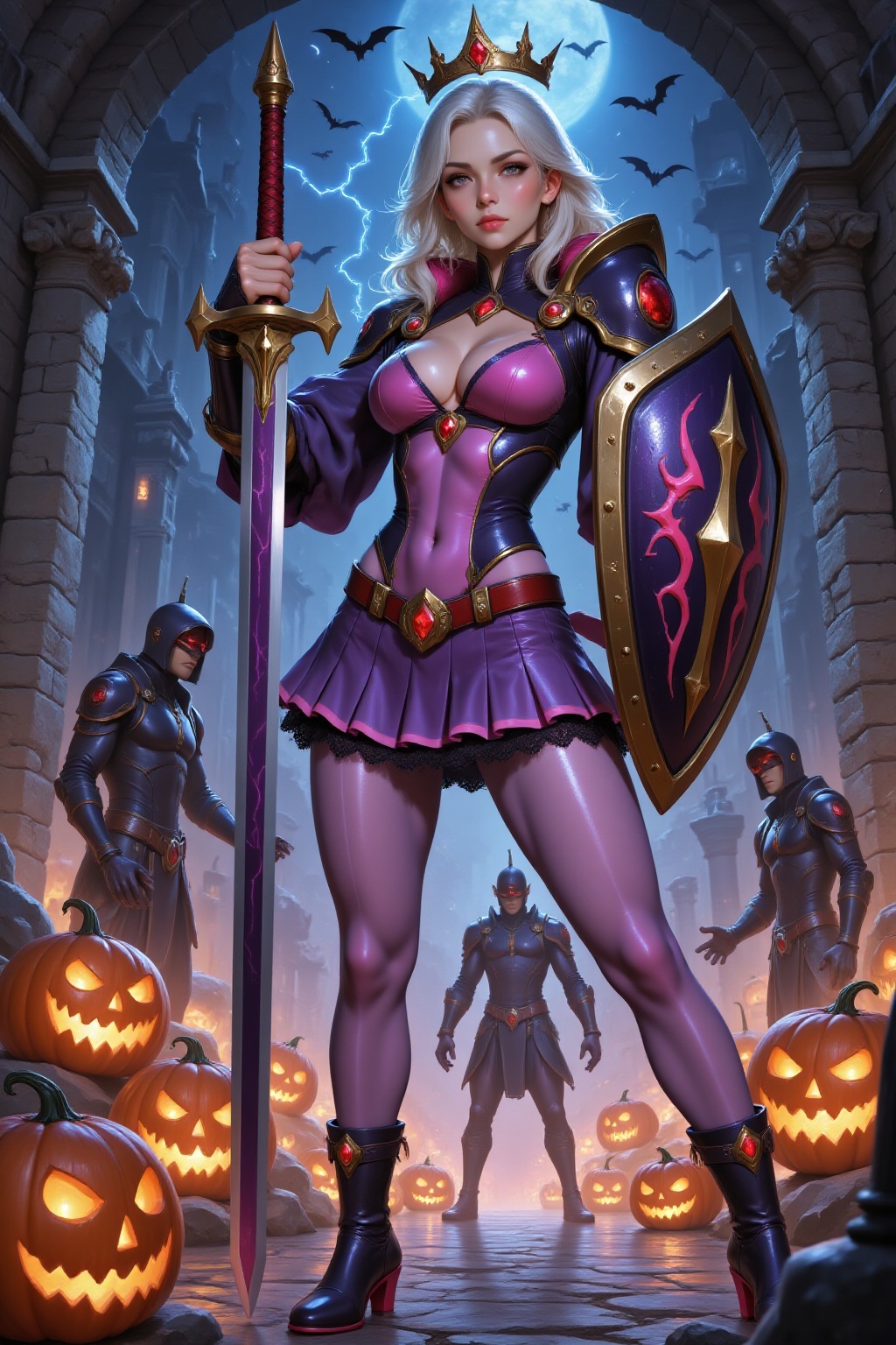Masterpiece,  Anime Style: A brave valkyrie engaged in a fierce battle with a formidable evil entity in an ancient dungeon...