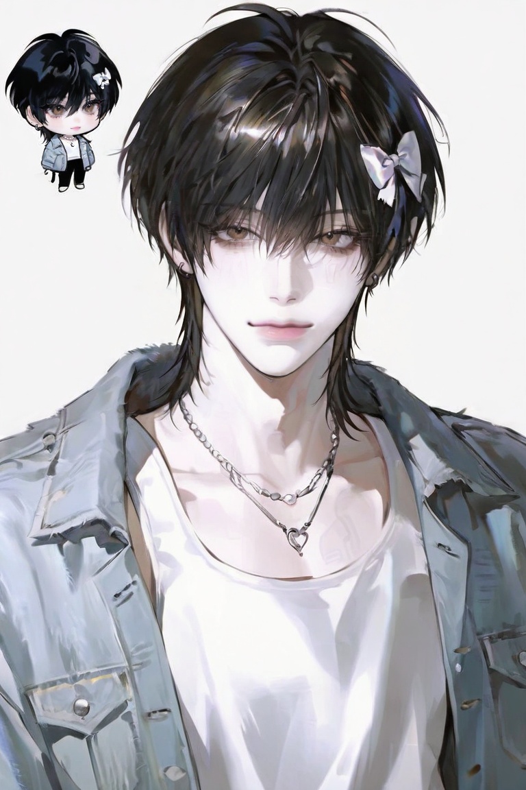 1boy,  solo,  long messy wolf cut hair on Tensor.Art