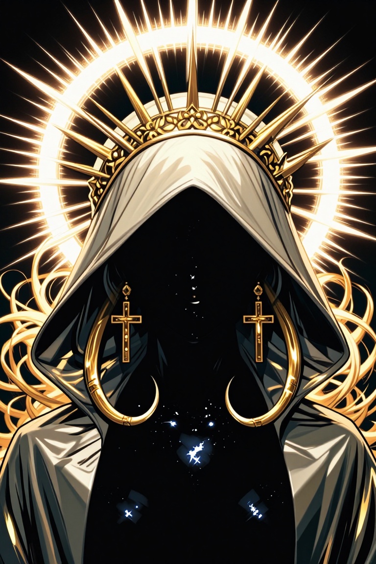 [ a Marvel comic illustration of ] The image depicts a figure with long,  wavy blonde hair adorned with a golden crown fea...