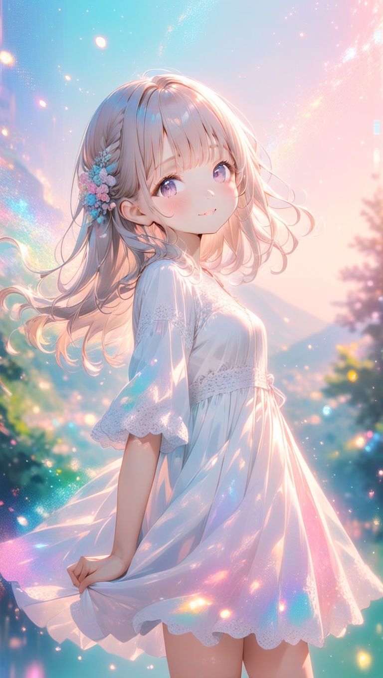 cute girl,  soft white noise texture overlay,  gentle smile on Tensor.Art