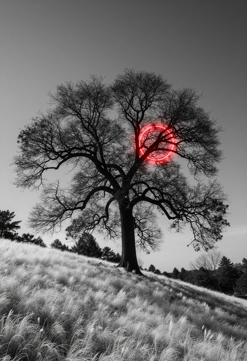 Abstract,  white fleecy hill,  sprawling black and white tree on Tensor.Art