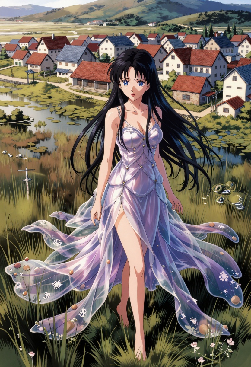 anime style,  2d,  An atmospheric anime of a beautiful woman wearing etheral dresss on Tensor.Art