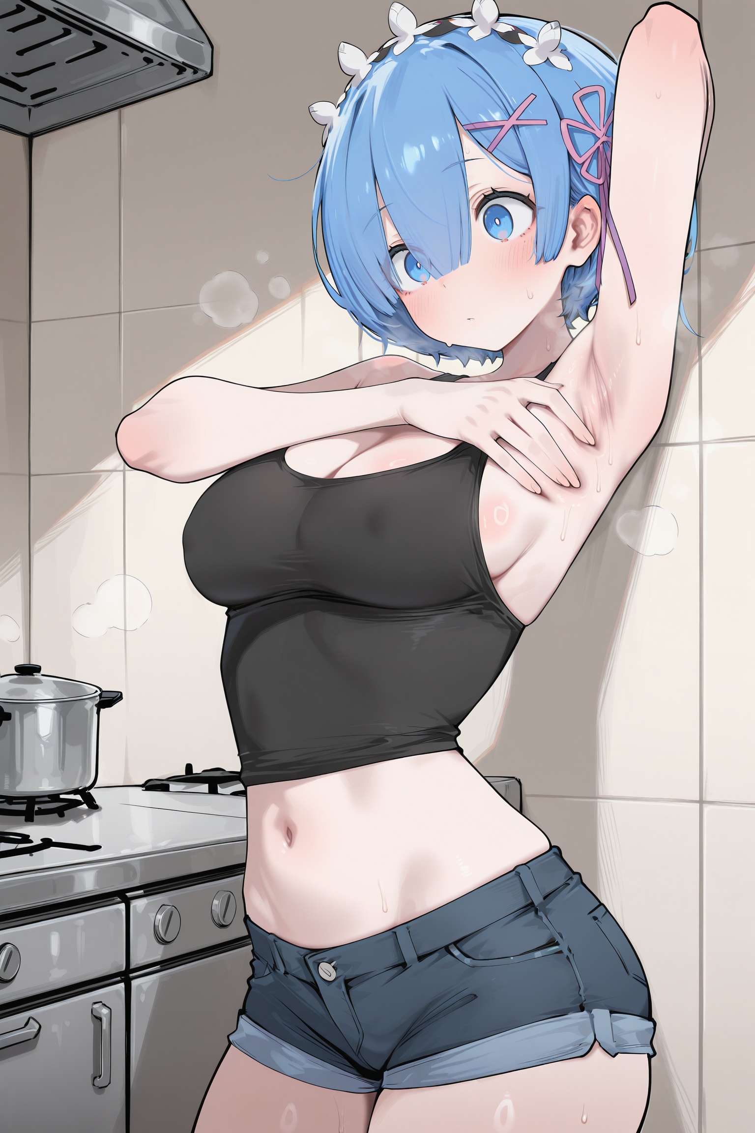 rem \(re:zero\),  body blush,  blue hair on Tensor.Art