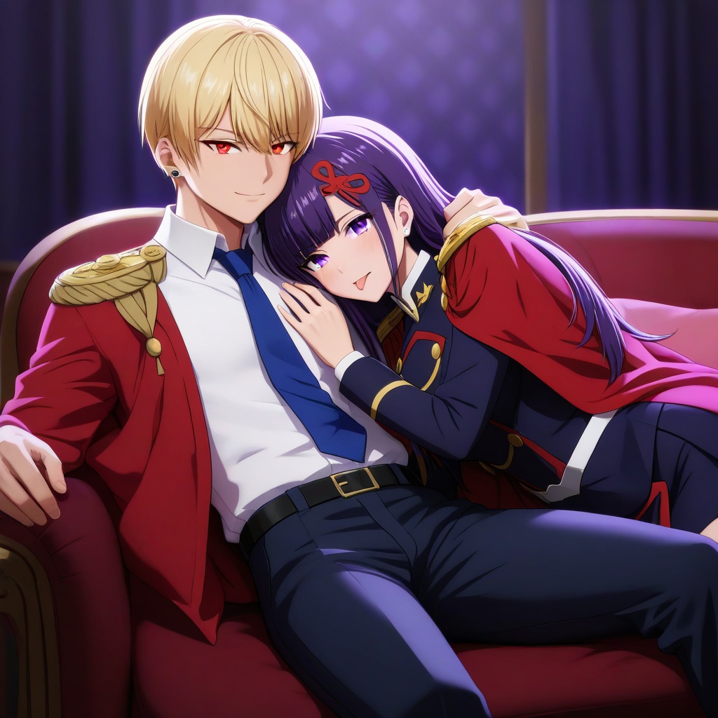 yamamine_zukan,  couple,  lying on sofa on Tensor.Art