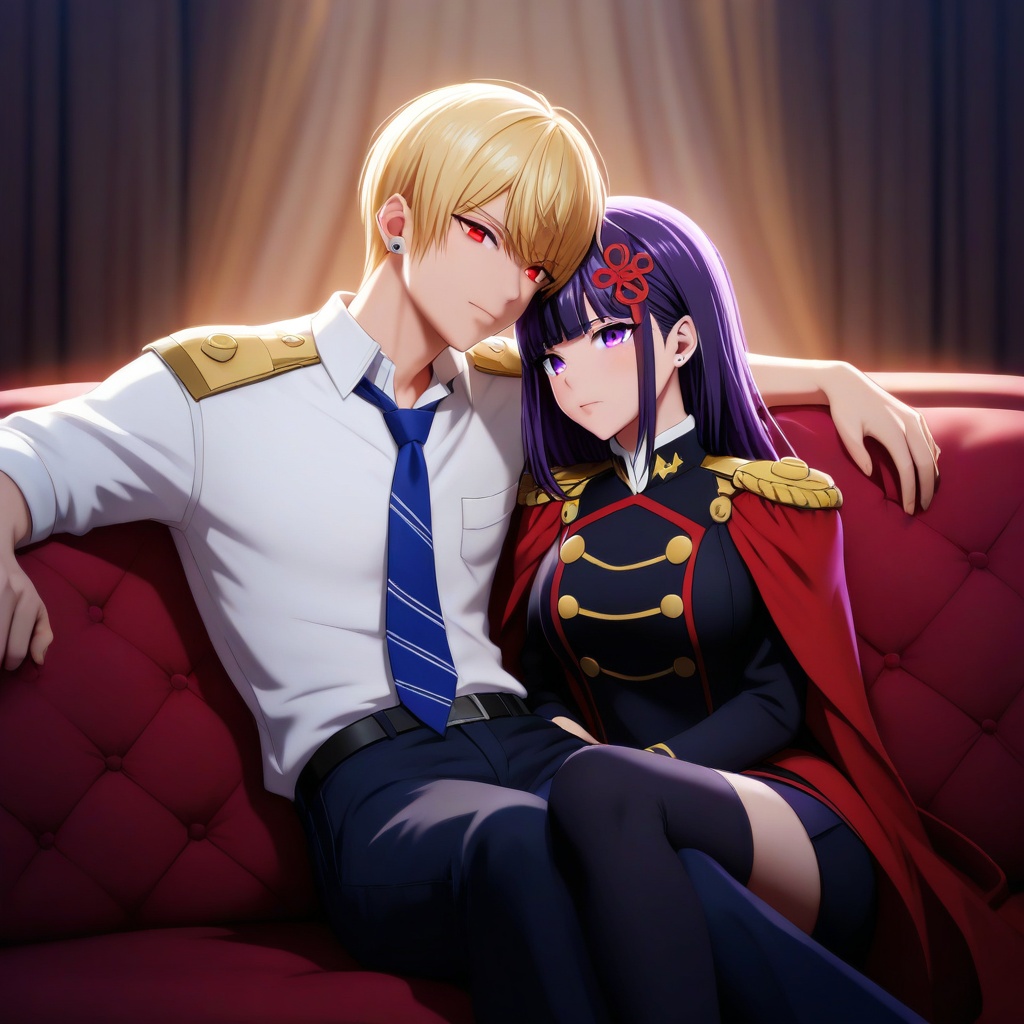 yamamine_zukan,  couple,  lying on sofa on Tensor.Art