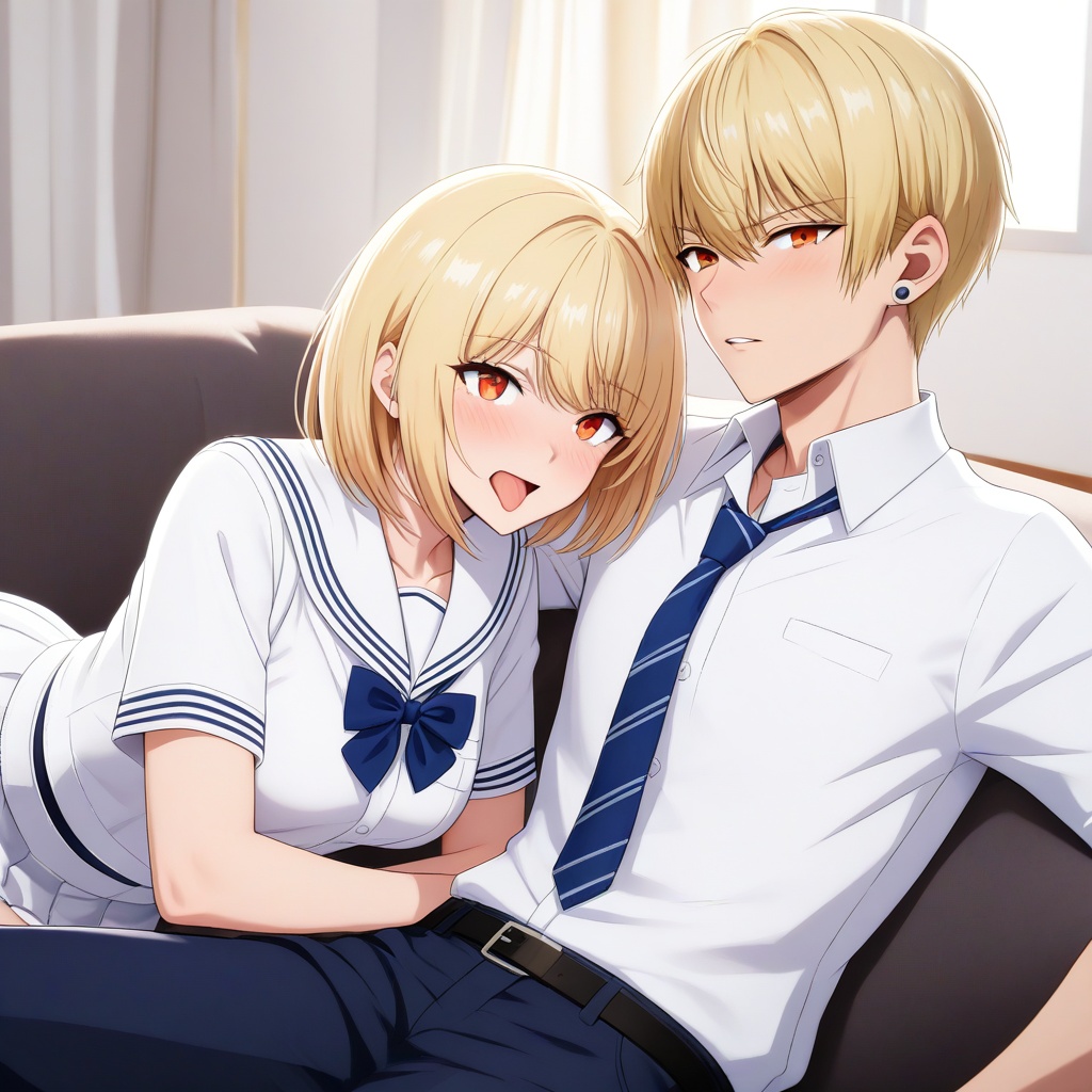 yamamine_zukan,  couple,  lying on sofa on Tensor.Art