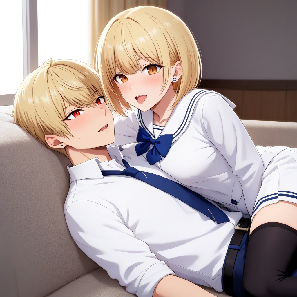 yamamine_zukan,  couple,  lying on sofa on Tensor.Art