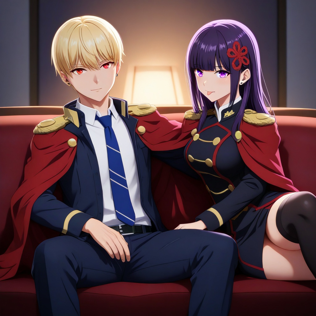 yamamine_zukan,  couple,  lying on sofa on Tensor.Art