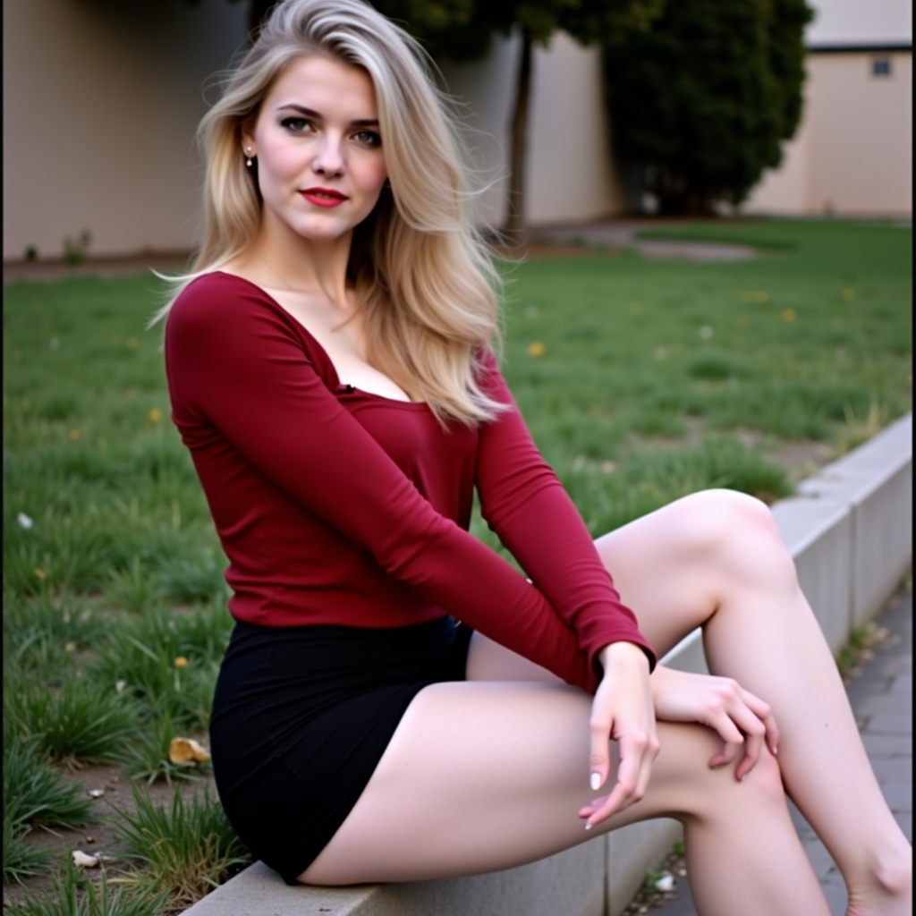 maxxa,  Photorealistic analog-style photograph,  seated relaxed pose with torso angled toward camera on Tensor.Art