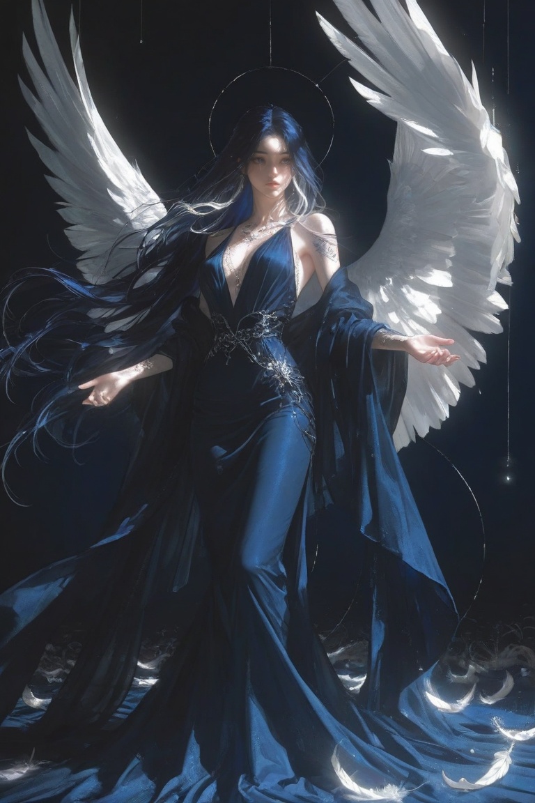 A beautiful woman ,  solo,  ((dark blue hair with white highlights)) on Tensor.Art