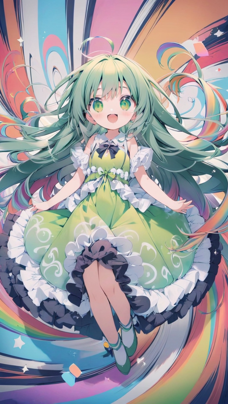 Cute anime girl spinning lightly,  arms spread,  long flowing hair on Tensor.Art