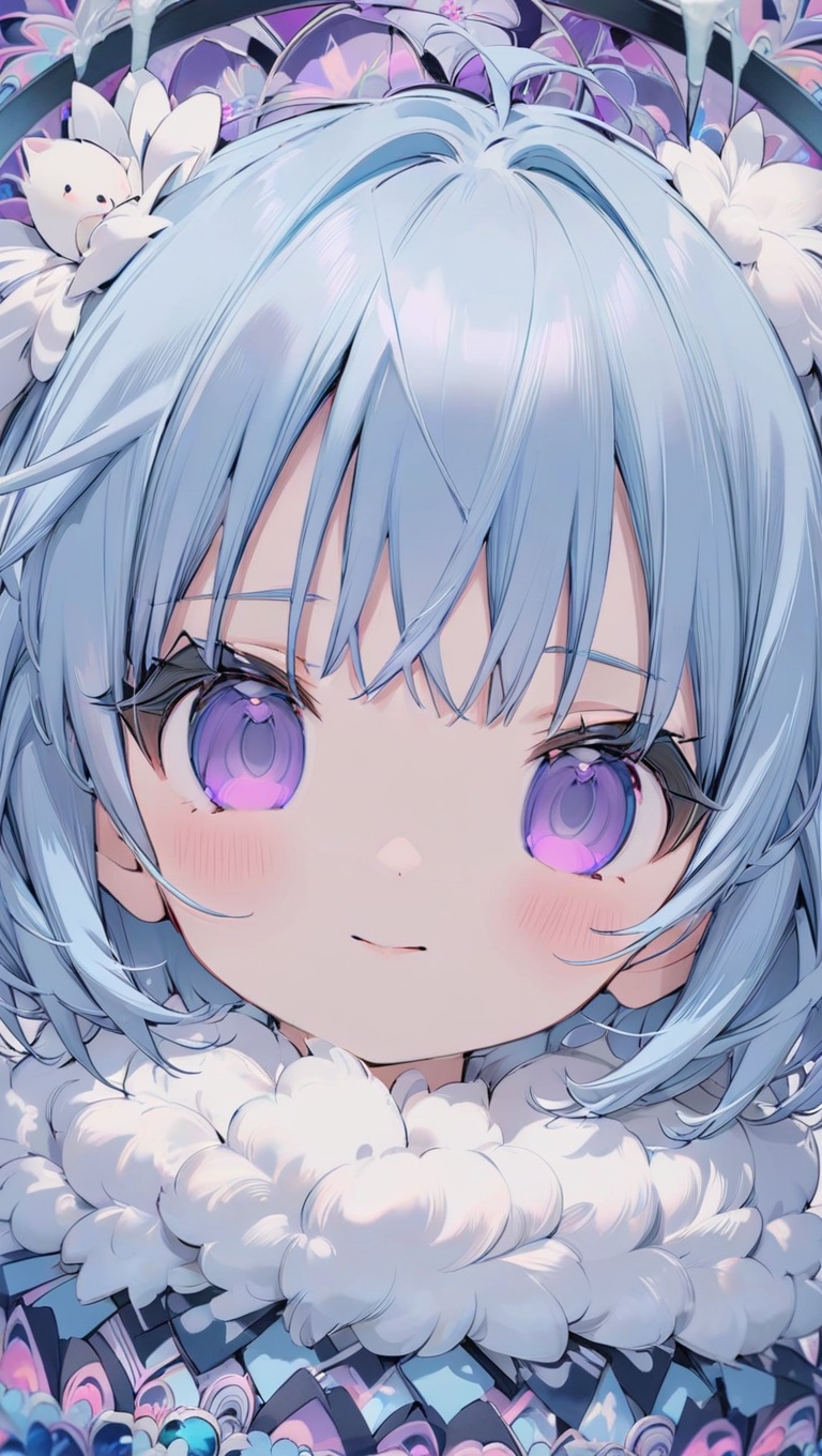 Extreme close-up portrait of a cute anime girl,  head slightly tilted,  short fluffy hair on Tensor.Art