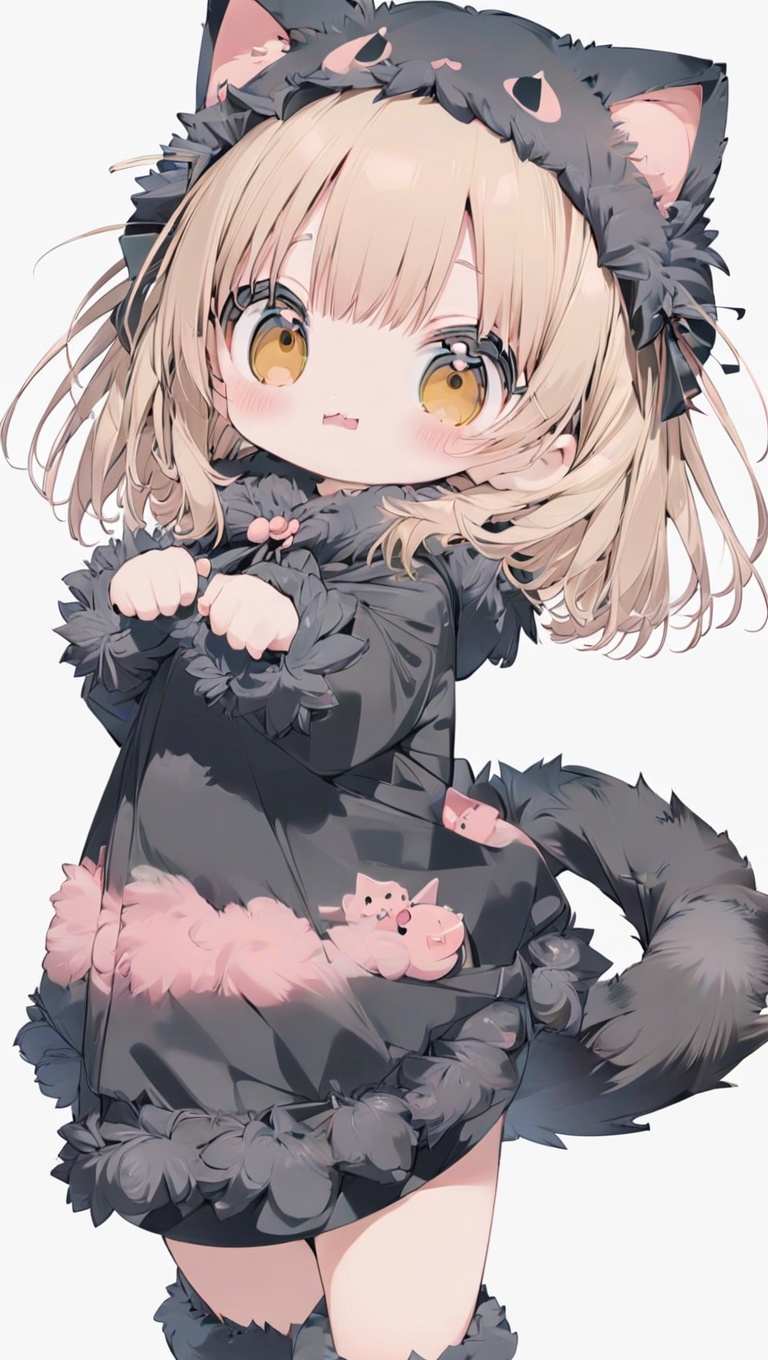 extra cute loli coal cat girl,  small ears,  glossy black fur on Tensor.Art