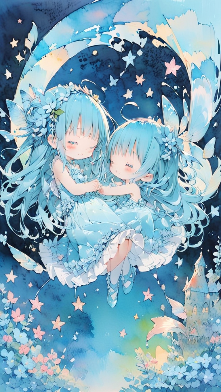 tiny fairy loli,  long flowing hair,  aqua blue hair on Tensor.Art